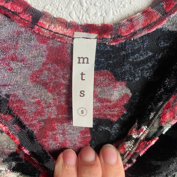 Mts Size S Black Short Sleeve Velvet Burn Out Blouse Top Dark Floral Whimsigoth - Picture 3 of 6